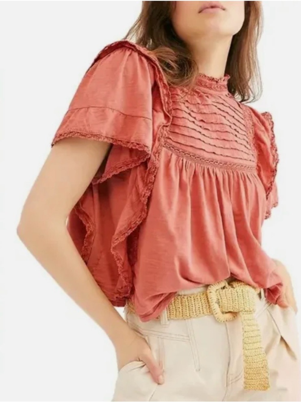 Free People Le Femme Top Babydoll
Sun washed red ruffle BOHO
Peasant blouse